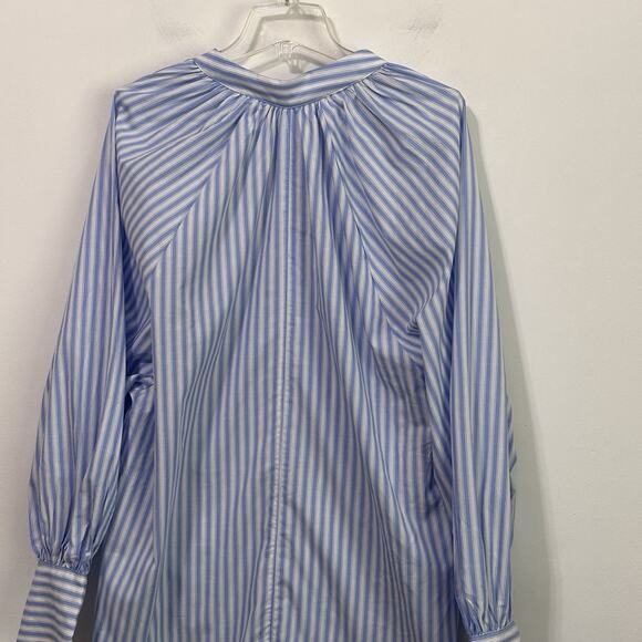 H&M Oversized Tie Detail Dress L Blue Stripe Cotton Long Sleeve Trendy Party NEW - Picture 7 of 10